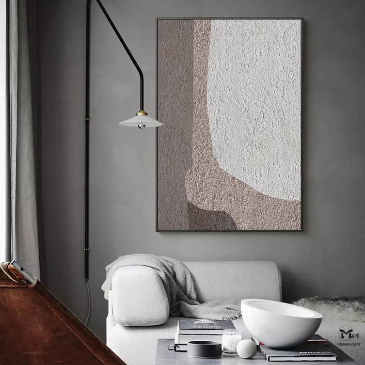 Abstract Handmade Geometric Gray Beige Abstract Canvas Artwork 66THK